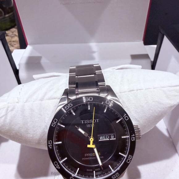 Tissot Black and Silver Men's Watch with Yellow Accent